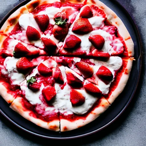 Prompt: a 5 0 mm macro shot of a strawberry pizza