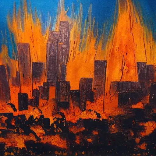 Image similar to a painting of a burning city