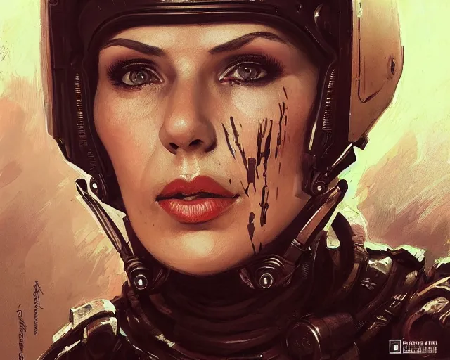 Image similar to portrait of nadezhda konstantinovna krupskaya as a doomguy, hd shot, digital portrait, beautiful, artstation, comic style, by artgerm, guy denning, jakub rozalski, magali villeneuve and charlie bowater