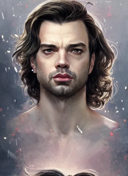 Prompt: beautiful head and shoulders portrait of bucky barnes, casual clothing, intricate, elegant, highly detailed, digital painting, beautiful highly detailed face, artstation, concept art, smooth, sharp, focus, illustration, art by artgerm and greg rutkowski and alphonse mucha