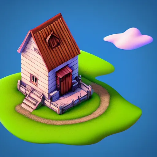 Image similar to Isometric 3D Fantasy Cute House, realistic, soft texture, render in blender, gradient, geometric, minimal