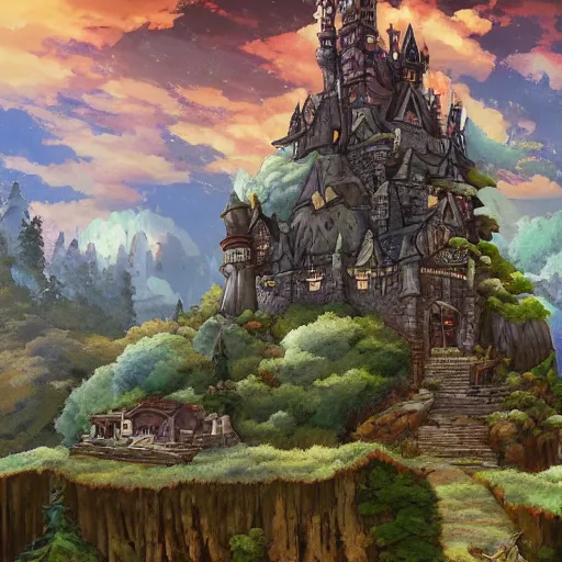 Image similar to in the middle of the fantastic wilderness stands castles, dream, ghibli, rich colors, height lighting, illustration, crazy detail, hyper - detail