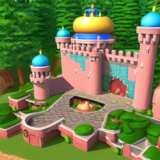 Prompt: princess peaches castle super mario 64 render