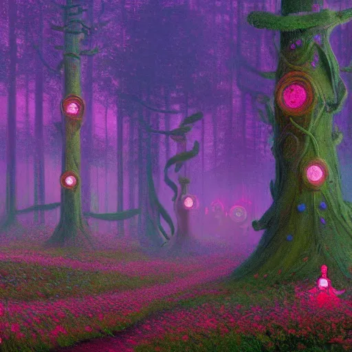 Image similar to Magical fairy forest by Simon Stålenhag and Claude Monet