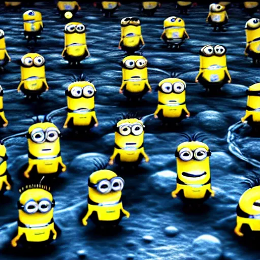 Prompt: macro photo of minions on the moon, cartoon image from movie