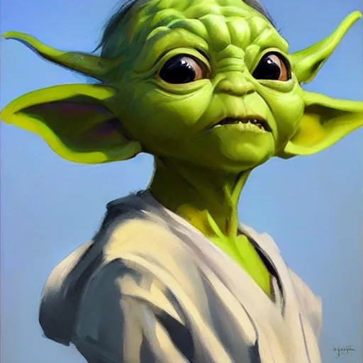 Image similar to greg manchess portrait painting of baby yoda grogu as overwatch character, medium shot, asymmetrical, profile picture, organic painting, sunny day, matte painting, bold shapes, hard edges, street art, trending on artstation, by huang guangjian and gil elvgren and sachin teng