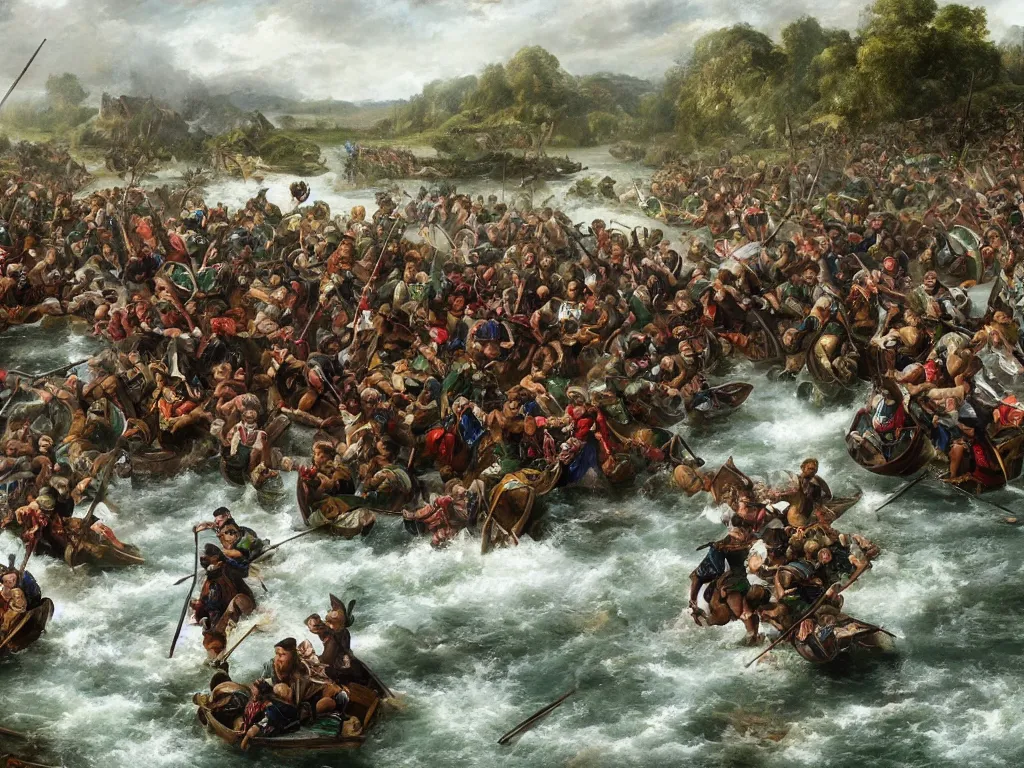 Prompt: massive celtic battle at the river ford