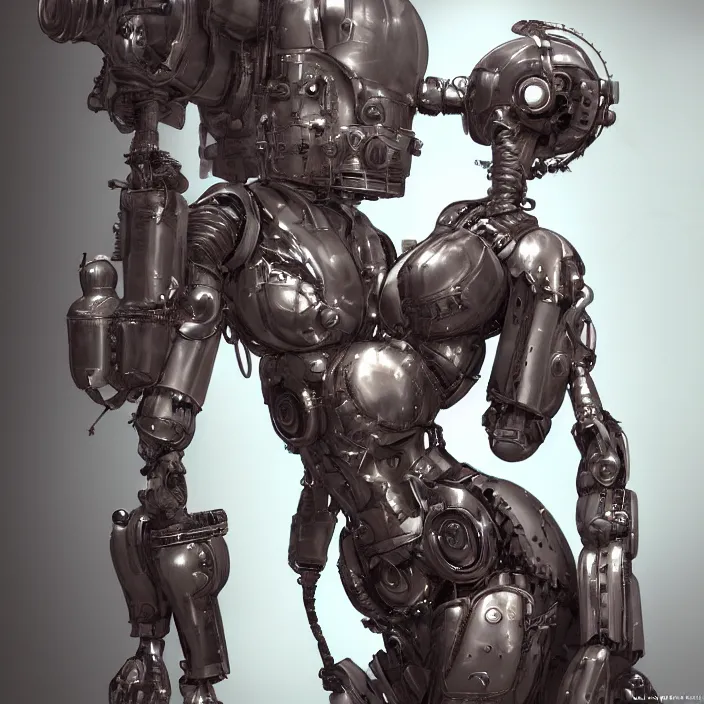 Image similar to dieselpunk robotic mistress, extremely detailed, plush, intricate, soft light, volumetric, blender, digital painting, art station, by yoshitaka amano