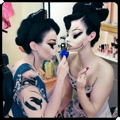 Image similar to cute dragons putting makeup on eachothers