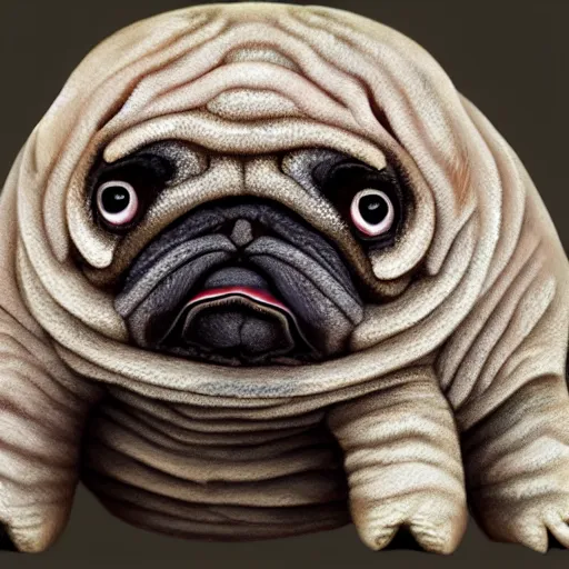 Image similar to A tardigrade with the eyes and mouth of a pug, national geographic-file-photograph, paywall-content, premium-award-winning, trending on artstation