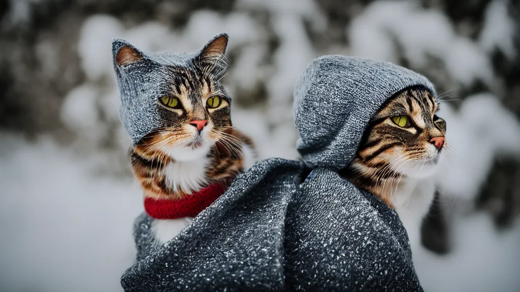 Premium AI Image  a cat wearing a coat and boots in the snow