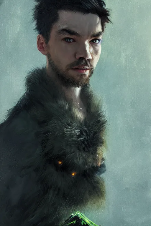 Image similar to A fancy portrait of jacksepticeye by Greg Rutkowski, Sung Choi, Mitchell Mohrhauser, Maciej Kuciara, Johnson Ting, Maxim Verehin, Peter Konig, shadow of the Colossus, 8k photorealistic, cinematic lighting, HD, high details, dramatic, dark atmosphere, trending on artstation