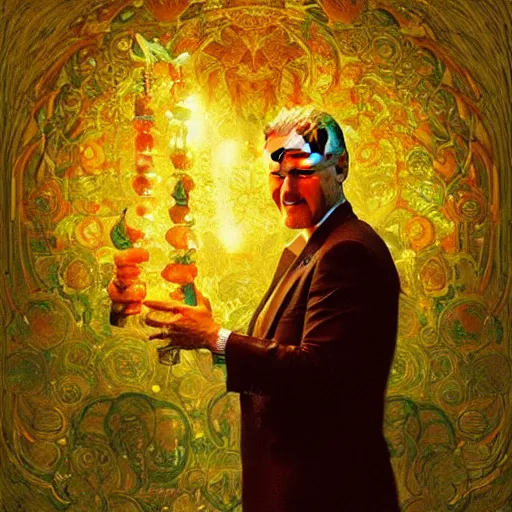 Image similar to bill clinton made of vegetables!!!, radiant light, caustics, heroic, bright iridescent light, by gaston bussiere, bayard wu, greg rutkowski