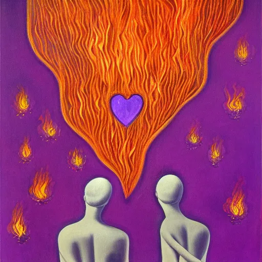 Image similar to a highly detailed painting of the purple hearts in flames, inspired by dali, matisse, klee, bosch, david hockney, trending on artstation, 4 k