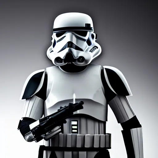 Image similar to a realistic photography of a storm trooper looking like a samurai, studio lighting