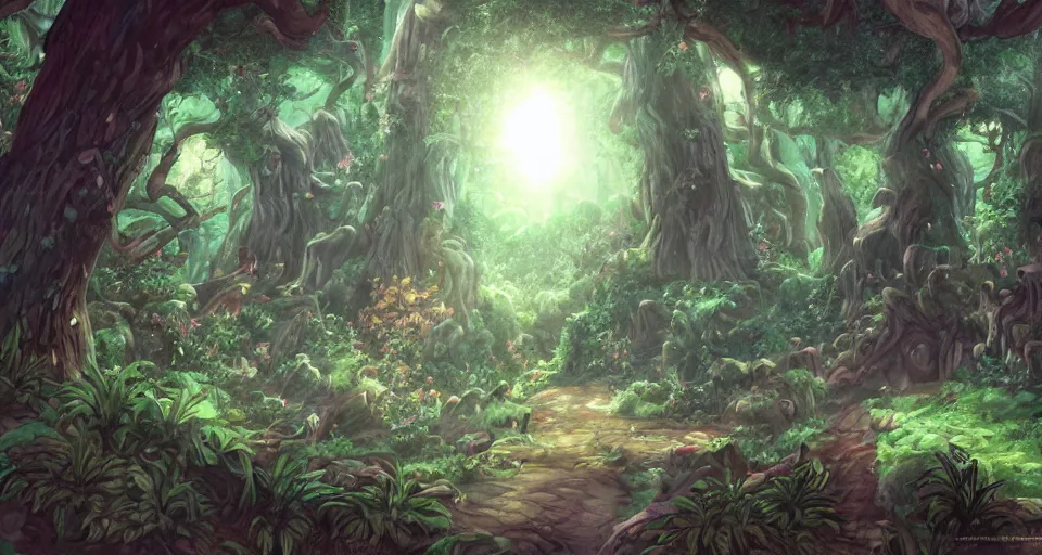 Prompt: Enchanted and magic forest, from FF7