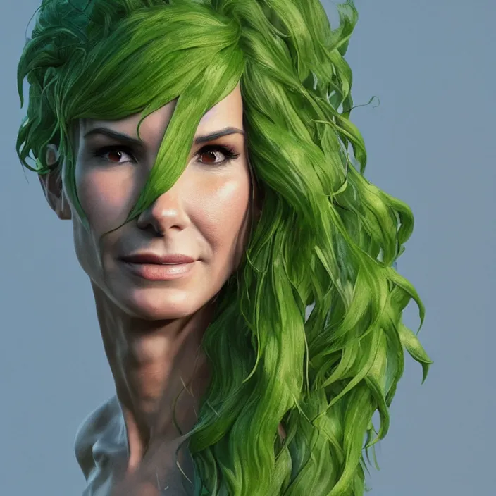 Image similar to portrait of Sandra Bullock as a Poison Ivy. intricate artwork. by Tooth Wu, wlop, beeple, dan mumford. octane render, trending on artstation, greg rutkowski very coherent symmetrical artwork. cinematic, hyper realism, high detail, octane render, 8k