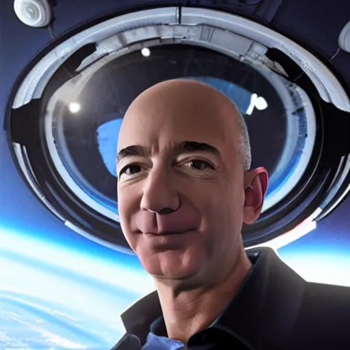 Image similar to jeff bezos in a spaceship going into space