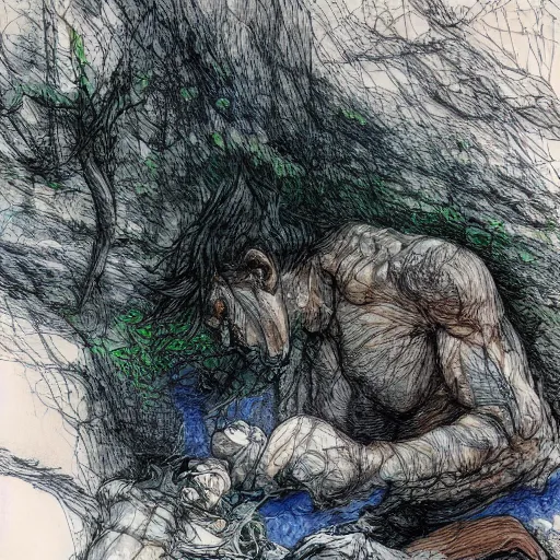 Image similar to a man digging up a dead body, subtle blue, orange, and dark green tones, high quality, high detail, dark colors, sinister atmosphere, dramatic lighting, cinematic, establishing shot, extremely high detail, photo realistic, cinematic lighting, pen and ink, intricate line drawings, by Yoshitaka Amano, Ruan Jia, Kentaro Miura, Artgerm, post processed, concept art, artstation, matte painting, style by eddie mendoza, raphael lacoste, alex ross, album artwork