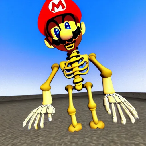 Prompt: A skeleton in the game Super Mario 64, highly detailed
