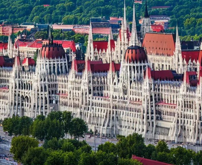 Image similar to 4 k hd, high detail photograph of hungary parliament building, shot with sigma f / 4. 2, 2 5 0 mm sharp lens, wide shot, volumetric lighting, high level texture render