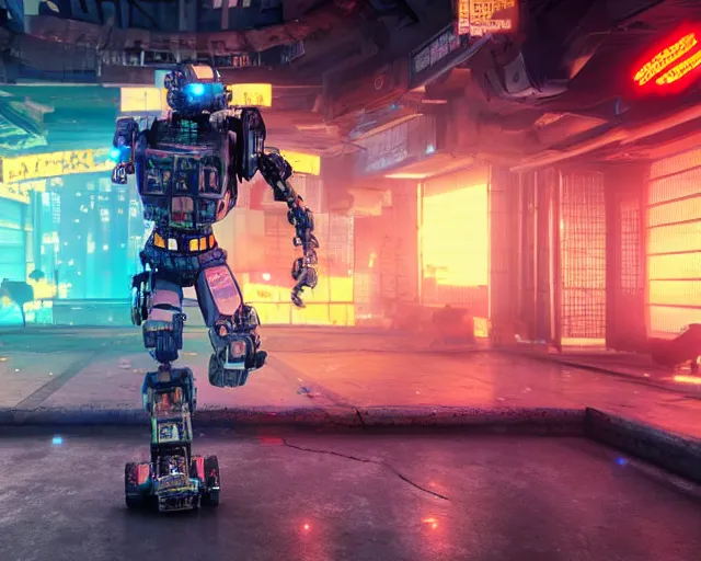 Prompt: CHAPPIE Breakdancing In The Middle of Neo Tokyo, Full Figure, 8K, octane render, HDR, photorealistic, volumetric lighting, Hyperrealistic-H 960