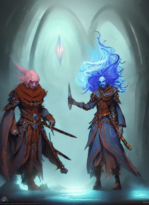 Image similar to dungeons and dragons art of air genasi arch wizards, concept art, intense, illustration. highly detailed, fantasy, trending on artstation,