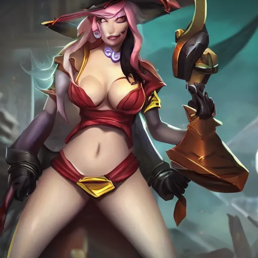 Image similar to miss fortune league of legends, horrifying, angry, evil