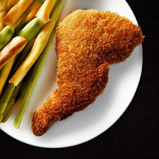 Image similar to breaded chicken with a crown of a king in top of it, hyper realistic, 4k