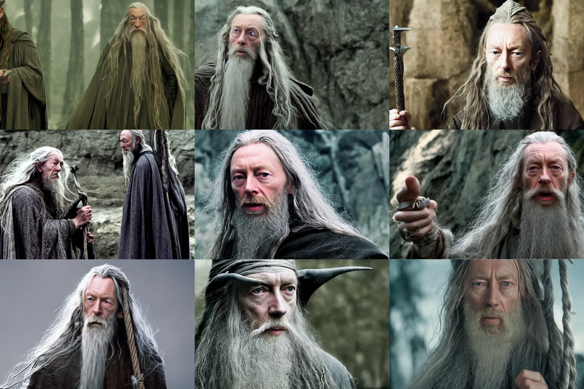 Prompt: thom yorke as gandalf, still image from lord of the rings