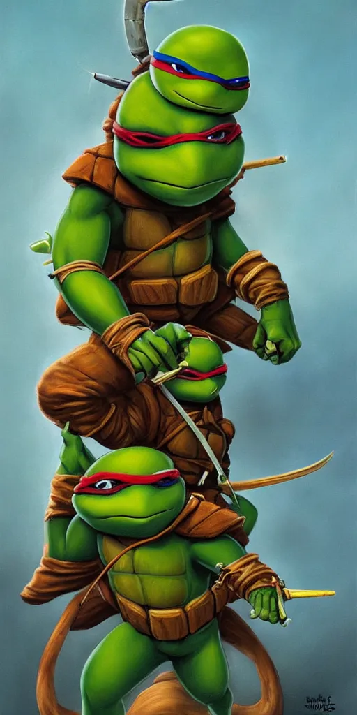 Prompt: Teenage mutant ninja turtle character by brom