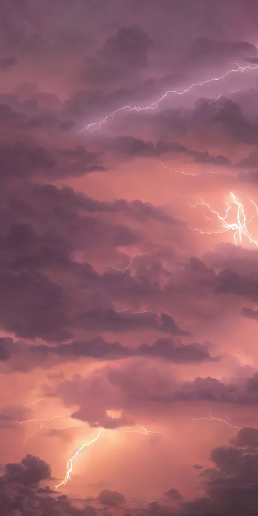 Image similar to storm cloud, lightning, sunrise, makoto shinkai, ultra wide angle, 8 k resolution, extremely detailed, beautiful, artistic, hyper realistic, octane render