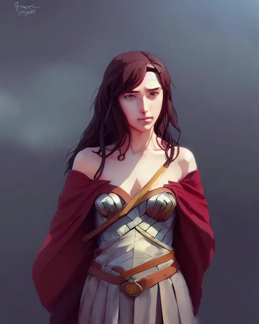 Image similar to portrait of a female peasant, crying, simple clothes, fantasy, face like gal gadot, red hair shinkai makoto studio ghibli studio key hideaki anno sakimichan stanley artgerm lau rossdraws james jean marc simonetti elegant highly detailed digital painting artstation pixiv