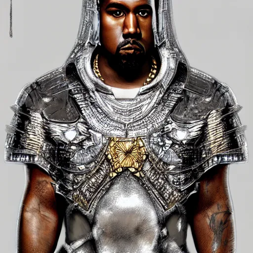 Image similar to Kanye West dressed in diamond armor, by Stanley Artgerm Lau, WLOP, Rossdraws, James Jean, Andrei Riabovitchev, Marc Simonetti, Yoshitaka Amano, ArtStation, CGSociety,