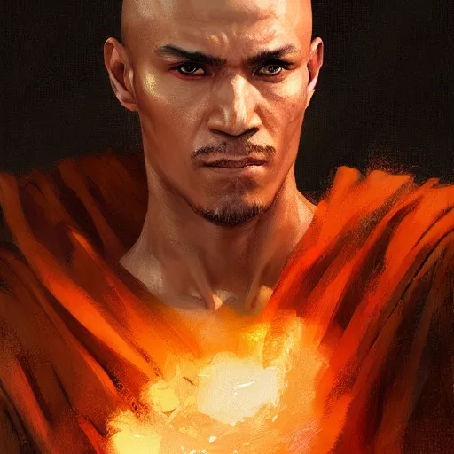 Prompt: A matte oil on canvas portrait of a male martial artist monk by greg rutkowski and artgerm, trending on artstation, dungeons and dragons art