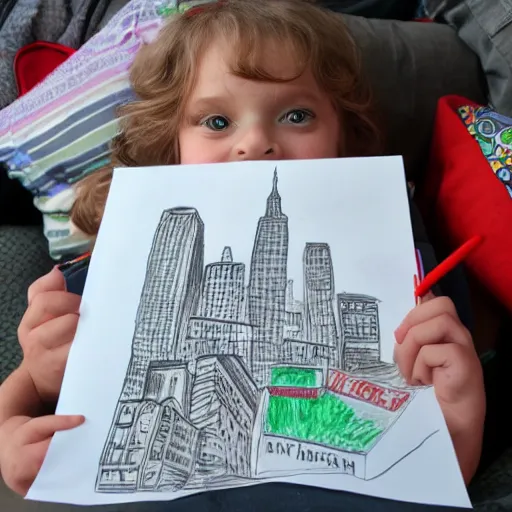 Image similar to childs drawing on new york city