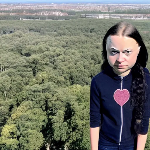 Image similar to photo of greta thunberg standing on top of a very tall tower