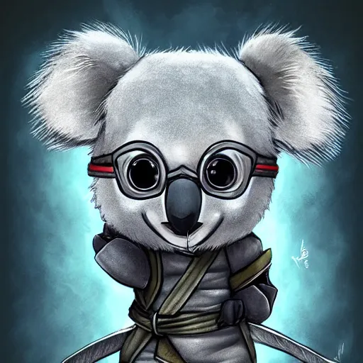 Image similar to a very cute chibi koala dressed in a black shinobi ninja outfit, digital art by łukasz piskorz and patrick mcenvoy and michael komarck, intricate, highly detailed, artstation, concept art, smooth, sharp focus vector centered