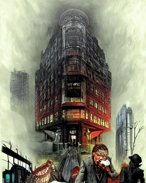 Prompt: illustration for a contemporary thriller novel from stephen king called'eye - full of teeth ', a high quality high detail painting by david mattingly and alan lee and john zeleznik and dave mckean and richard corben, hd 4 k 8 k, realistic hyperdetailed scene painting, photorealistic lighting, modern supernatural urban horror aesthetic.