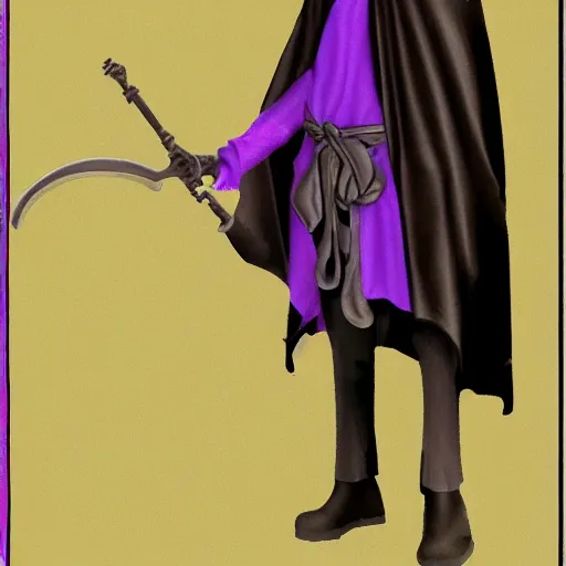 Image similar to grim reaper, purple cloak, full body