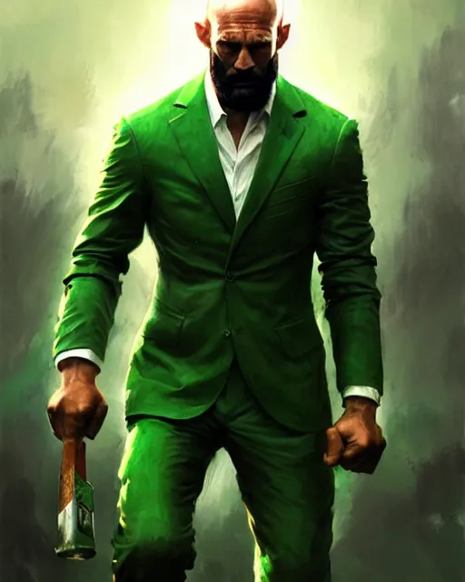 Prompt: gigachad luigi punching like jason statham in a green suit with a mustache, fantasy character portrait, ultra realistic, full body concept art, intricate details, highly detailed by greg rutkowski, ilya kuvshinov, gaston bussiere, craig mullins, simon bisley