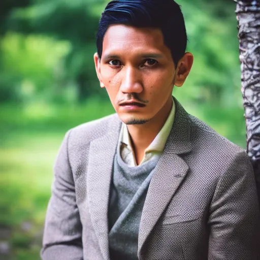 Prompt: outdoor portrait of jose rizal as a handsome young man in 2 0 2 2, 3 0 years old wearing stylish modern clothes, photo taken in 2 0 2 0, 3 5 mm f 1. 4 digital photo, matte colors