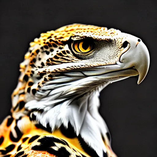 Prompt: profile of an eagle leopard gecko hybrid bold natural colors masterpiece trending on artstation photograph