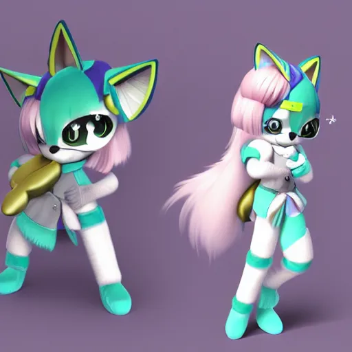 Prompt: cute fumo plush of a popstar fox girl, anime girl, idol, tomboy, artstation, bubblegum pop, black and white, snowing, vray