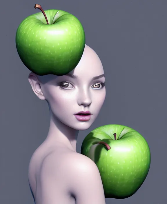 Prompt: cute anthropomorphic apple by charlie bowater and anna dittmann and artgerm and clemens ascher, portrait, intricate, elegant, silver mist, product shot, macro, symmetrical face, highly detailed, dramatic lighting, sharp focus, octane render, trending on artstation, artstationhd, artstationhq, unreal engine, 4 k, 8 k