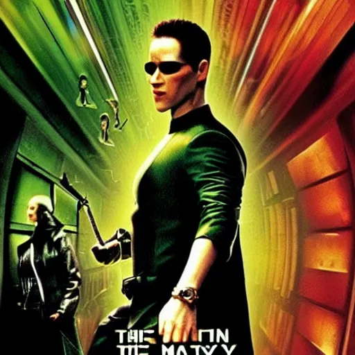 Prompt: The Matrix Movie (1999), style of Terry Gilliam, movie poster with Neo and Trinity