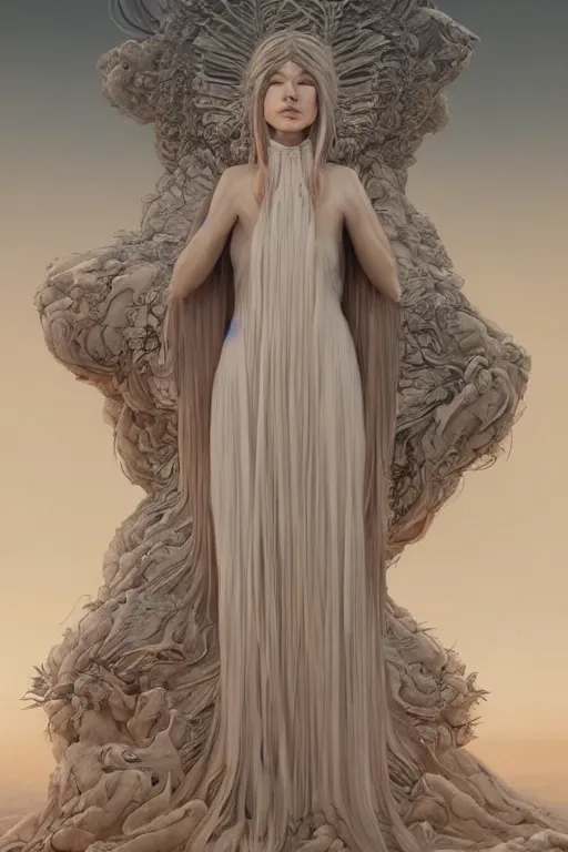 Prompt: the white lady in a dress with long hairs, art by James Jean and Wayne Barlowe, high detail, cinematic, cgsociety 8k