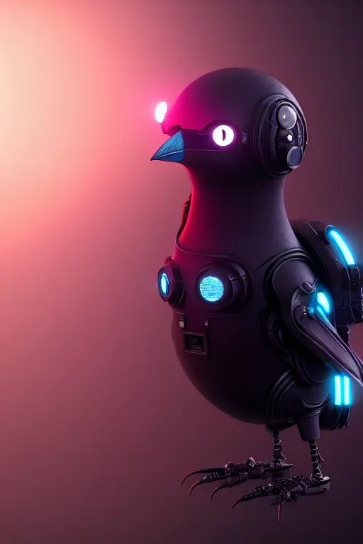 Image similar to high quality 3 d render very cute cyborg crow! incorporated speakers!, cyberpunk highly detailed, unreal engine cinematic smooth, in the style of blade runner & detective pikachu, hannah yata charlie immer, moody light, low angle, uhd 8 k, sharp focus