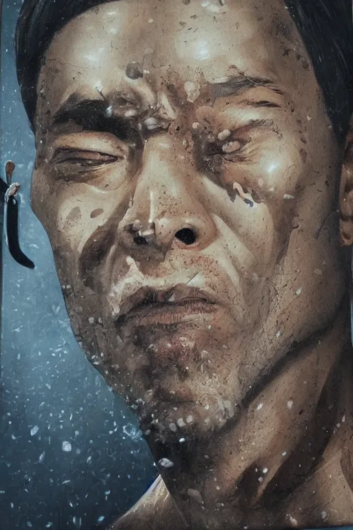 Prompt: oil portrait of goko the punisher, epic, cinematic, highly detailed