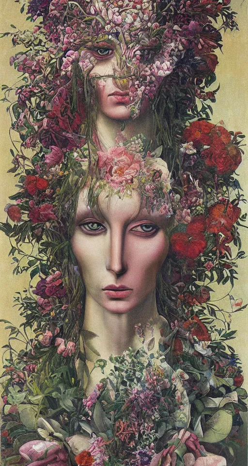 Image similar to floral portrait by wojciech siudmak and ernst fuchs, oil on canvas